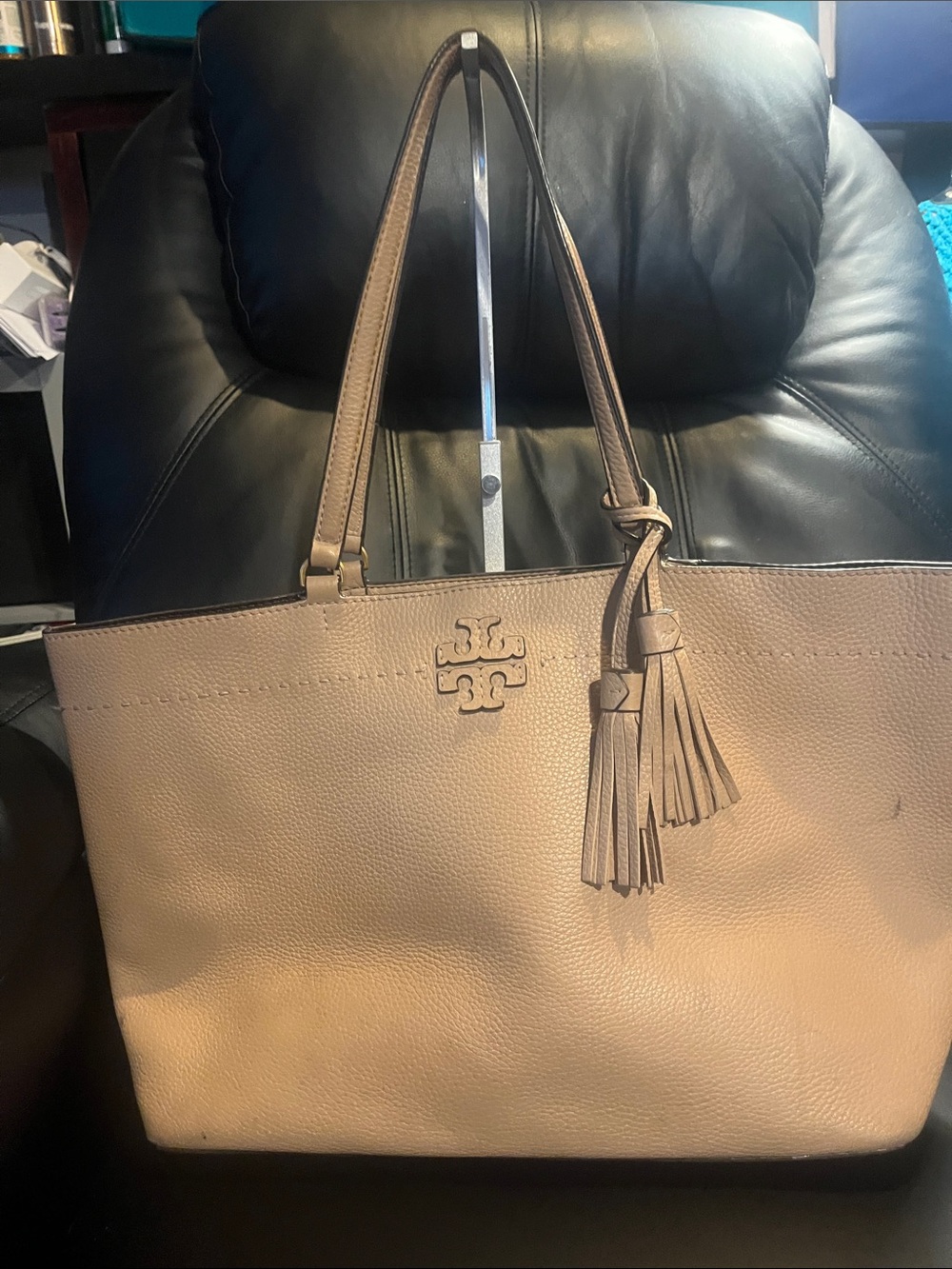 Tory Burch McGraw Leather Tote with Tassel Logo